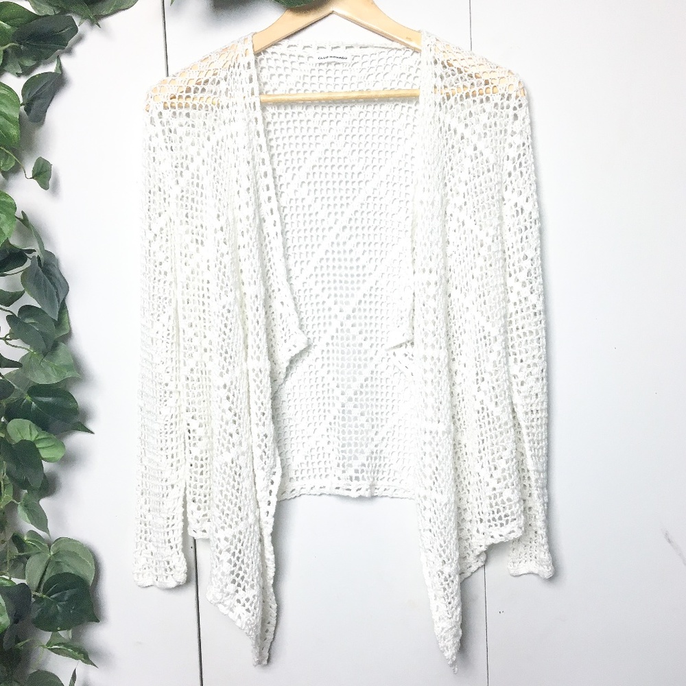 CLUB MONACO White Net Crochet Cardigan
